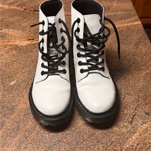 Dr. Martens White Combat Boots with Black Laces